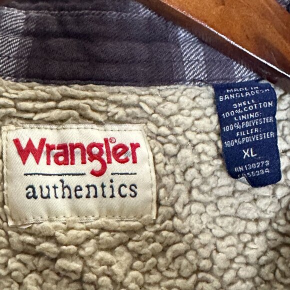 Wrangler Authentics Flannel Jacket Men XL Plaid Sherpa Lining Outerwear Brown - Picture 3 of 9